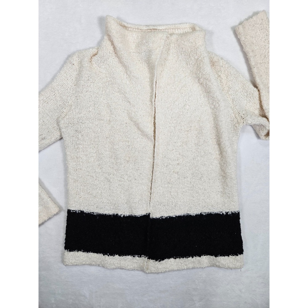 LRL Ralph Lauren Cardigan Women's Small White Black Wool Blend Knit Open‎ Casual - Picture 2 of 9